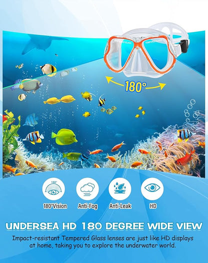 Greatever Dry Snorkel Set,Panoramic Wide View,Anti-Fog Scuba Diving Mask,Professional Snorkeling Gear