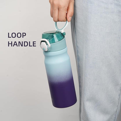 Insulated Water Bottle with Straw and Carry Loop,18 oz Stainless Steel Double Wall Vaccum Metal Water Flask with Leak-proof Lid,Ocean Dream