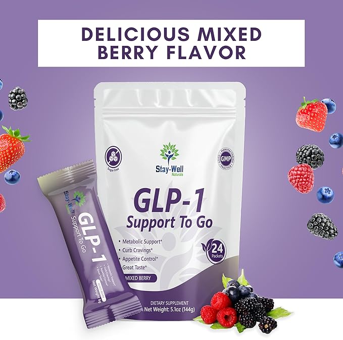 GLP-1 Supplement | Natural GLP-1 Production | GLP 1 Booster Drink Mix to Control Appetite and Cravings | Great Tasting Metabolic Support - Yerba Mate, Garcinia Cambogia, Berberine [Mixed Berry]