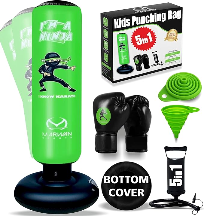 Durable Inflatable Kids Punching Bag for Karate and Boxing – Bounce-Back Martial Arts Bag for Boys and Girls, Great Birthday Gift to Relieve Energy and Build Skills for Boys Ages 4-12