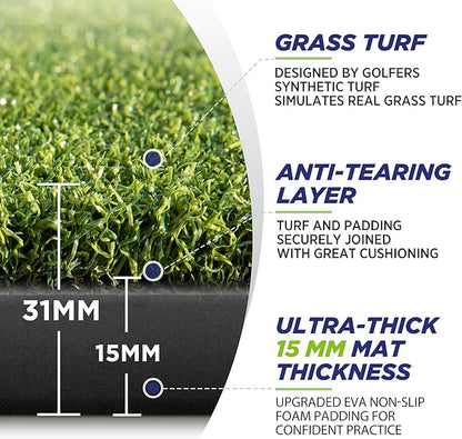 Golfguru Golf Mat, 5x4ft/5x5ft Dense Elite Golf Hitting Mats Practice with 10 Balls, 9 Tees, Heavy Duty Artificial Hitting Training Matt for Backyard Driving Chipping Indoor Outdoor Simulators