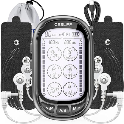 Dual Channel TENS EMS Unit 24 Modes 36 Levels, Upgraded Large Screen Intensity Muscle Stimulator for Back Neck Shoulder Pain Relief, Rechargeable Electric Pulse Massager TENS Machine with 10 Pads