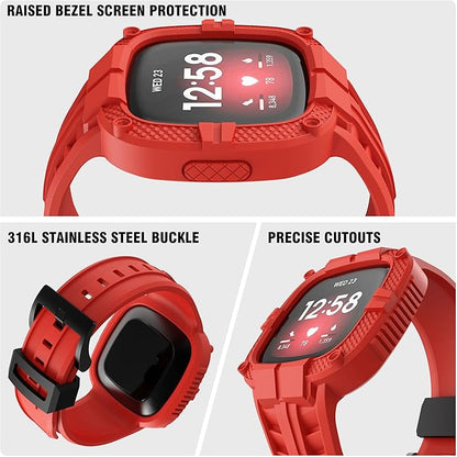 GELISHI Compatible with Fitbit Versa 3 Bands with Bumper,TPU Sport Protective Case Rugged Protector Replacement Strap Accessories for Fitbit Sense/Fitbit Versa 3 Smart Watch