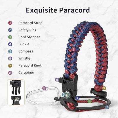 Trebo Insulated Water Bottle 64 oz, Half Gallon Metal Vacuum Water Jug with Paracord Handle and 3 Lids, Leakproof BPA-Free Flask for Gym Sports Hiking Travel, Keep Cold 48 Hours, Ruby Red