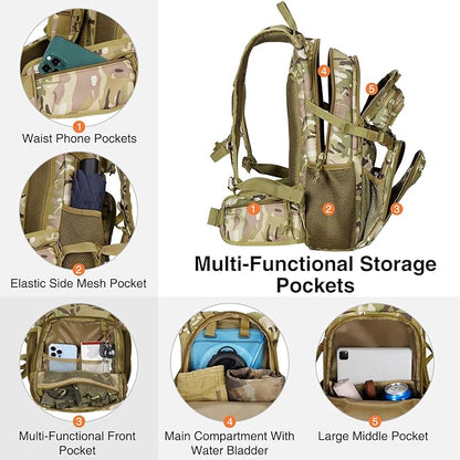 22L Tactical Hydration Backpack with 3L Water Bladder, Lightweight Molle Water Bag for Men Women, Hiking Hydration Pack for Cycling Running Biking Hunting, Daypack with Waist Pocket, Camo