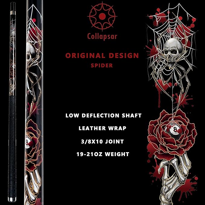 Collapsar CBP Pool Stick with 1X1 Hard Case,13mm Tip with Low Deflection Technology Billiard Cue,58" 2-Pieces 19-21 oz Professional Pool Cue Set