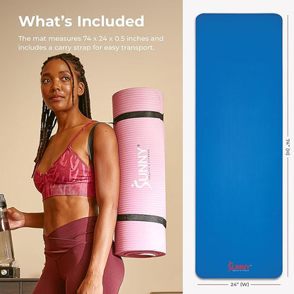 Sunny Health & Fitness Non-Slip Yoga Mat – Durable, Anti-Tear, Lightweight, Cushioned Support for Yoga, Pilates, Stretching Exercises, Meditation and Floor Workouts | Multiple Sizes & Colors