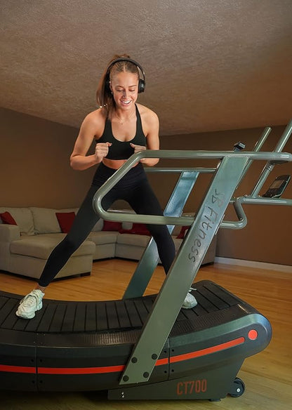 CT700 Self Generated Curved Commercial Exercise Workout Treadmill with 8 Resistance Levels and Front Digital Display
