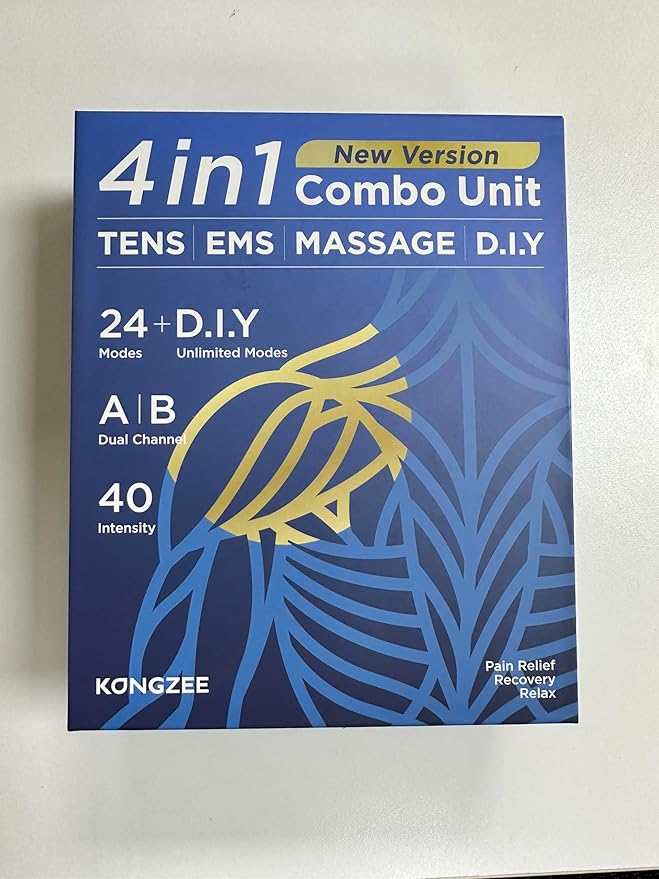 4 in 1 - D.I.Y & Tens Unit & EMS & Massage Muscle Stimulator, Dual Channel TENS Units Therapy Machine for Pain Relief, FDA Cleared Rechargeable Electronic Pulse Massager, with 12pcs Electrode Pads.