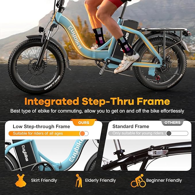 Folding Electric Bike for Adults with Peak 1000W Motor, 48V 20AH Battery up to 30MPH 80 Miles, 20" Fat Tire All Terrain Ebike, Front Suspension 7-Speed Commuter E Bike, Step-Thru, UL Certified