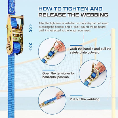 2 Pcs Volleyball Net Ratchet Strap Heavy Duty Net Tensioning Lever Ratchet Volleyball Poles Rope Tightener