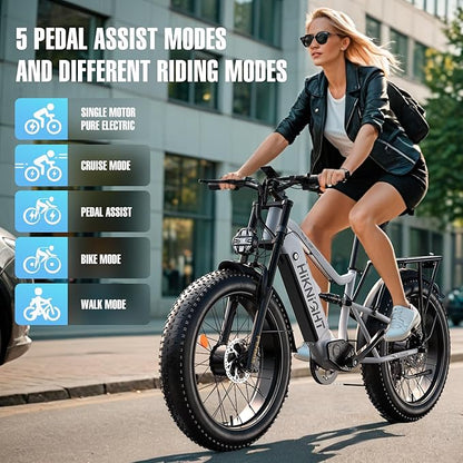 Electric Bike for Adult, 52V 20Ah Peak 3000W Dual Motor 26" Fat Tire Ebike, Max 38Mph & 35-90 Miles Full Suspension, Mountain E Bicycle for Men