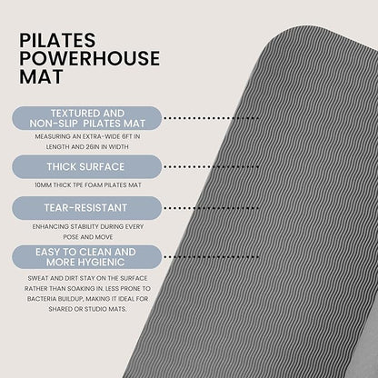 Lindywell Pilates Yoga Workout Mat Non Slip 6mm, 8mm, 10mm Thick - 6ft x 26in
