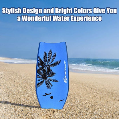 Goplus 41''/37''/33'' Lightweight Body Board for Beach, Surf Board with EPS Core, XPE Deck, HDPE Slick Bottom, Wrist Leash, Bodyboard for Kids Adults Surfing