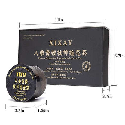 Ginseng Polygonatum Eucommia Male Flower Tea, 16 Ingredients Organic Natural Formula Kidney Tea, 500g/Box Ginseng Six Treasure Aid Root Kidney Men's Herbal Tea (30 cans/1Box)