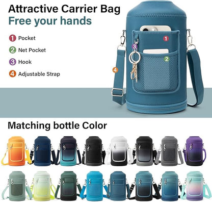 1 Gallon Water Bottle Insulated | Thickened Stainless Steel Vacuum Metal Water Jug | Portable Sports Large for Gym and Hiking with Straw, Carrier Bag, Handle Strap | BPA-Free 128 oz