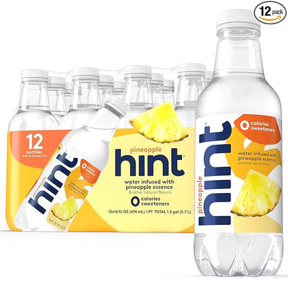 Hint Water Pineapple, Pure Water Infused with Pineapple, Zero Sugar, Zero Calories, Zero Sweeteners, Zero Preservatives, Zero Artificial Flavors, 16 Fl Oz (Pack of 12)