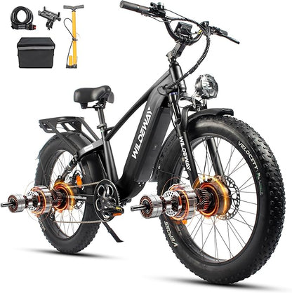 2600W Dual Motor Electric Bike for Adults 48V 30AH Removable Battery 32MPH 26" Terrain Fat Tire 80 Miles Long Rang Mountain Bike Full Suspension with Hydraulic Disc Brake UL2849 Certified Bicycle
