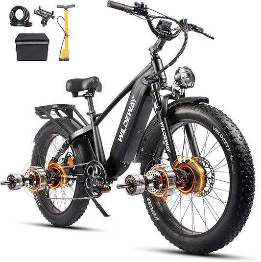 2600W Dual Motor Electric Bike for Adults 48V 30AH Removable Battery 32MPH 26" Terrain Fat Tire 80 Miles Long Rang Mountain Bike Full Suspension with Hydraulic Disc Brake UL2849 Certified Bicycle