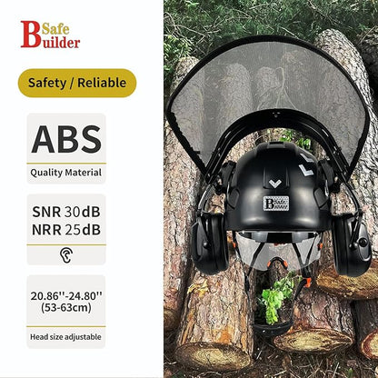 Forestry Safety Helmet with Build-in Visor Mesh Face Shield Ear Muffs 4 in 1 Chainsaw Safety Hard Hats