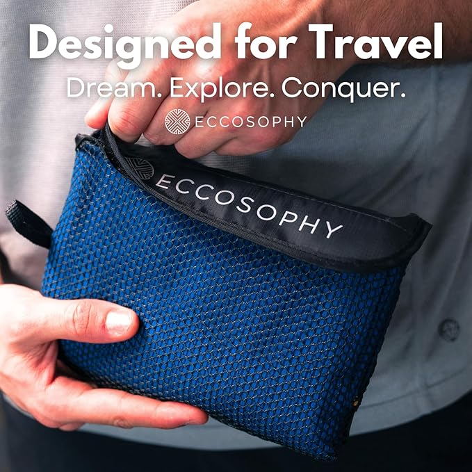 ECCOSOPHY Microfiber Beach Towel – Quick Dry Gym Towel, Highly Absorbent with Ribbed Texture, Lightweight – Ideal for Travel, Pool, Yoga, Fitness & Outdoor Adventures – 71x35 Navy