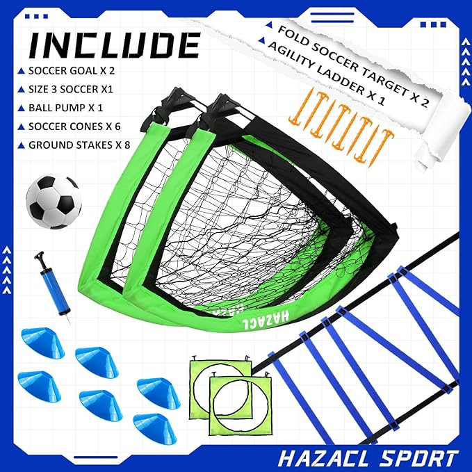 Kids Soccer Goal for Backyard, 6x4 9x5 FT Portable Soccer Nets Pop Up with Ball, Agility Ladder, Cones, Target & Carry Bag for Toddler Youth Outdoor Indoor Training Practice Sports Games Play