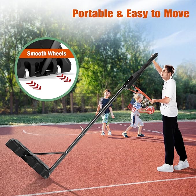 Giantex Portable Basketball Hoop Outdoor - 7.4-10 FT Height Adjustable Basketball Goal System w/ 44 Inch Shatterproof PC Backboard, Fillable Base, Basketball Hoop Indoor for Adults, Backyard, Driveway
