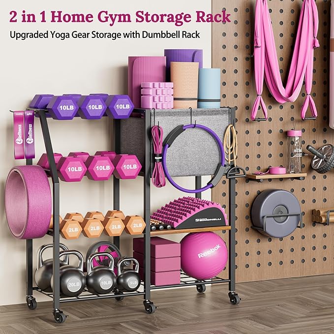 Dumbbell Rack for Kettlebell Dumber,Weight Rack Stand with Yoga Mat Holder,Home Gym Storage Rack for Gym Equipment Accessories,Workout Equipment Storage Organizer,Gym Essentials Yoga Gifts for Women