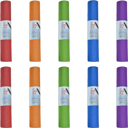 Hello Fit 10-Pack Yoga Mat, 68" x 24" Non Slip Exercise Mat, 4mm Thick Gym Mat for Fitness and Stretching, Bulk Non Toxic Yoga Mats for Schools and Studios