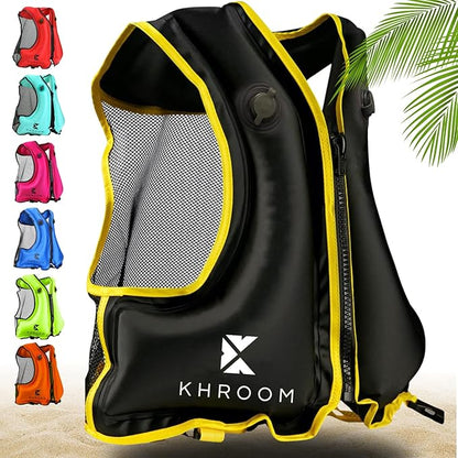 Khroom Inflatable Snorkel Vest for Adults and Teenagers | 60"-75" Height | 90-220 lbs | V2 2025 Model | Buoyancy Jacket for Snorkeling and SUP - Snorkel Vest, Buoyancy Aid