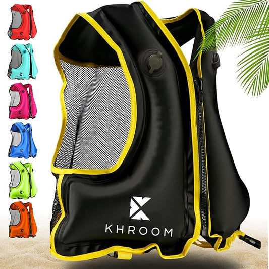 Khroom Inflatable Snorkel Vest for Adults and Teenagers | 60"-75" Height | 90-220 lbs | V2 2025 Model | Buoyancy Jacket for Snorkeling and SUP - Snorkel Vest, Buoyancy Aid
