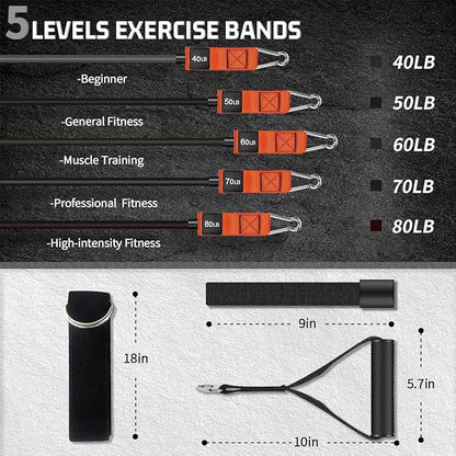 VEICK Resistance Bands, Exercise Bands for Working Out with Handles, Elastic Workout Bands for Men Women, Exercising Bands for Strength Training Equipment at Home Gym