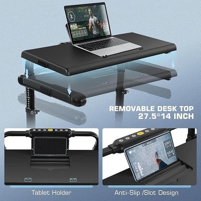 Walking Pad Treadmill with Desk Workstation,3.0 HP Foldable Treadmills with 12% Incline & Handle Bar,300lbs Capacity,2s Folding,Ultra-Quiet,Small/Compact Under Desk Treadmills for Home Ofiice