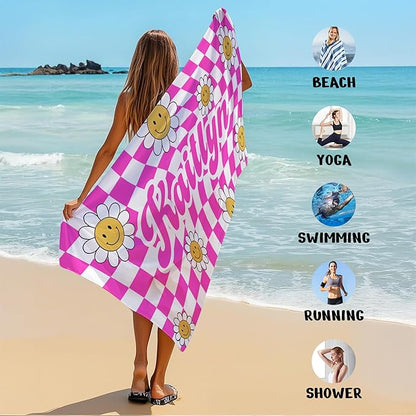 JML Personalized Beach Towel with Name, Custom Flower Beach Towel, Customized Microfiber Pool Towel, Quick Dry & Absorbent Swim Towel for Adult,Anniversary, Birthday, Summer Holiday,Vacation