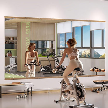 Hasipu 3Pcs 55''x17'' Home Gym Mirror Large Full Length Wall Mounted Full Body Mirror for Yoga Dance Fitness Exercise Studio Bedroom Garage, Frameless Tempered Glass Workout Mirrors Walnut Rectangular