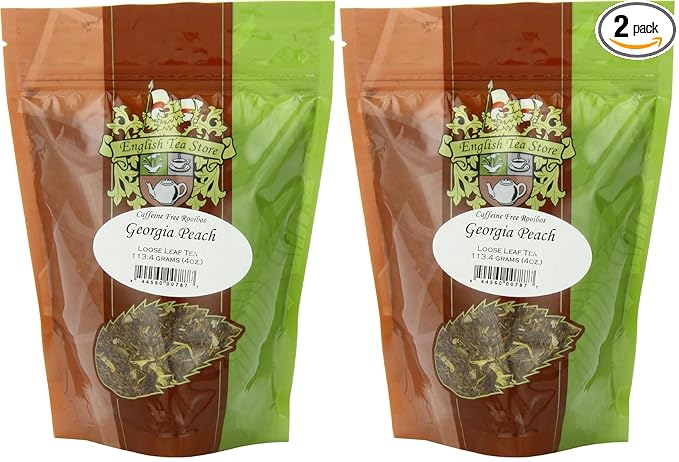 English Tea Store Loose Leaf, Georgia Peach Rooibos Caffeine Free Tea Pouches - 4oz, 4 Ounce (Pack of 2)
