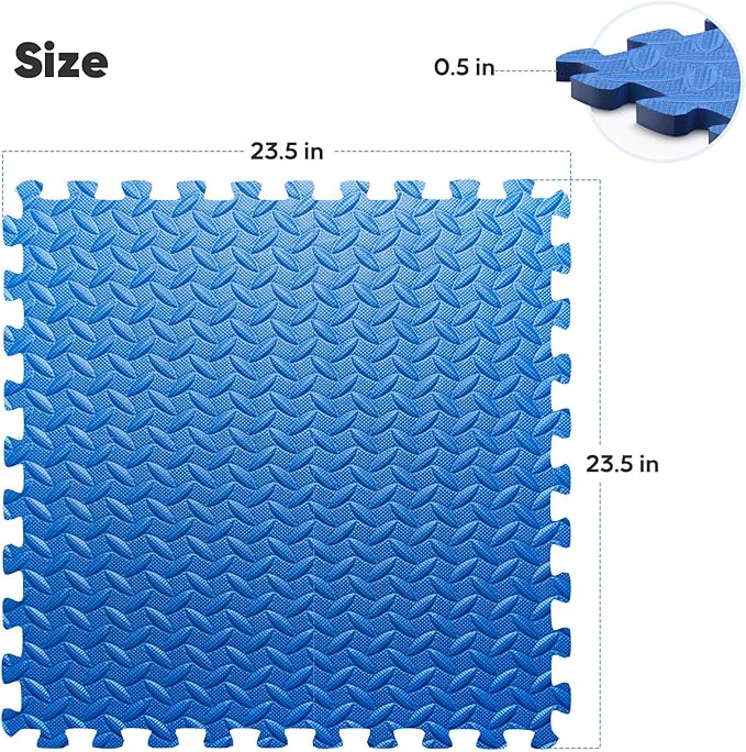 Home Gym Mat, Puzzle Exercise Mat, of EVA Interlocking Foam Floor Tiles for Home Workout Equipment and Kids' Play Areas - Blue, 24 in x 24 in x ½ in - 16 Tiles (Blue, 16 Pack 64 sq ft)