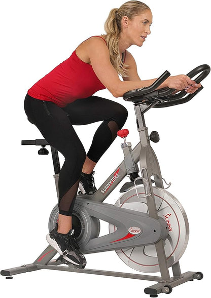 Sunny Health & Fitness Indoor Cycling Exercise Bike w/Pulse Sensors & 4-Way Adjustable Seat, Stationary Home Cardio Training Machine w/Micro-Adjustable Magnetic Resistance for Intensive Cardio Session