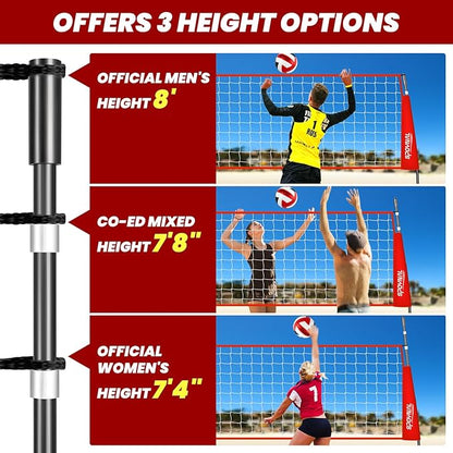 12FT/20FT Portable Volleyball Net Volleyball Net for Backyard Freestanding Volleyball Practice Net Outdoor Indoor Volleyball Training Set with Adjustable Height Carry Bag and Volleyball