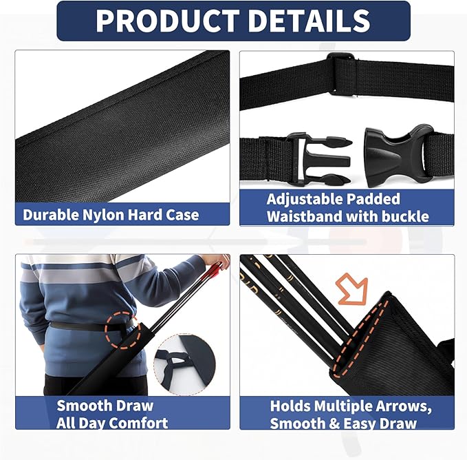 Hard Case Hip Quiver with Adjustable Belt,Wear-Resistant Arrow Quiver for Compound Bow,Quiver Arrow Holder for Archery, Hunting Lightweight Archery Quiver
