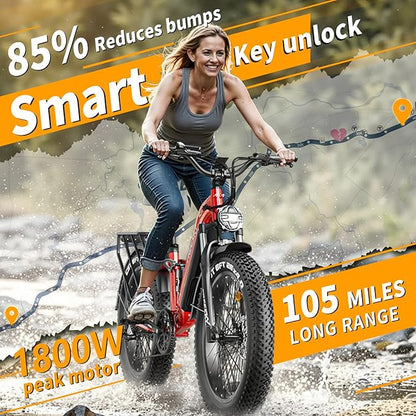 FREESKY Electric Bike for Adults,105mile Long Range Ebike, 2000W Motor 37MPH Fast Step-Thru E Bike 25Ah Samsung Cells Battery Full Suspension Electric Dirt Bicycle 26'' Fat Tire for Commuter Mountains