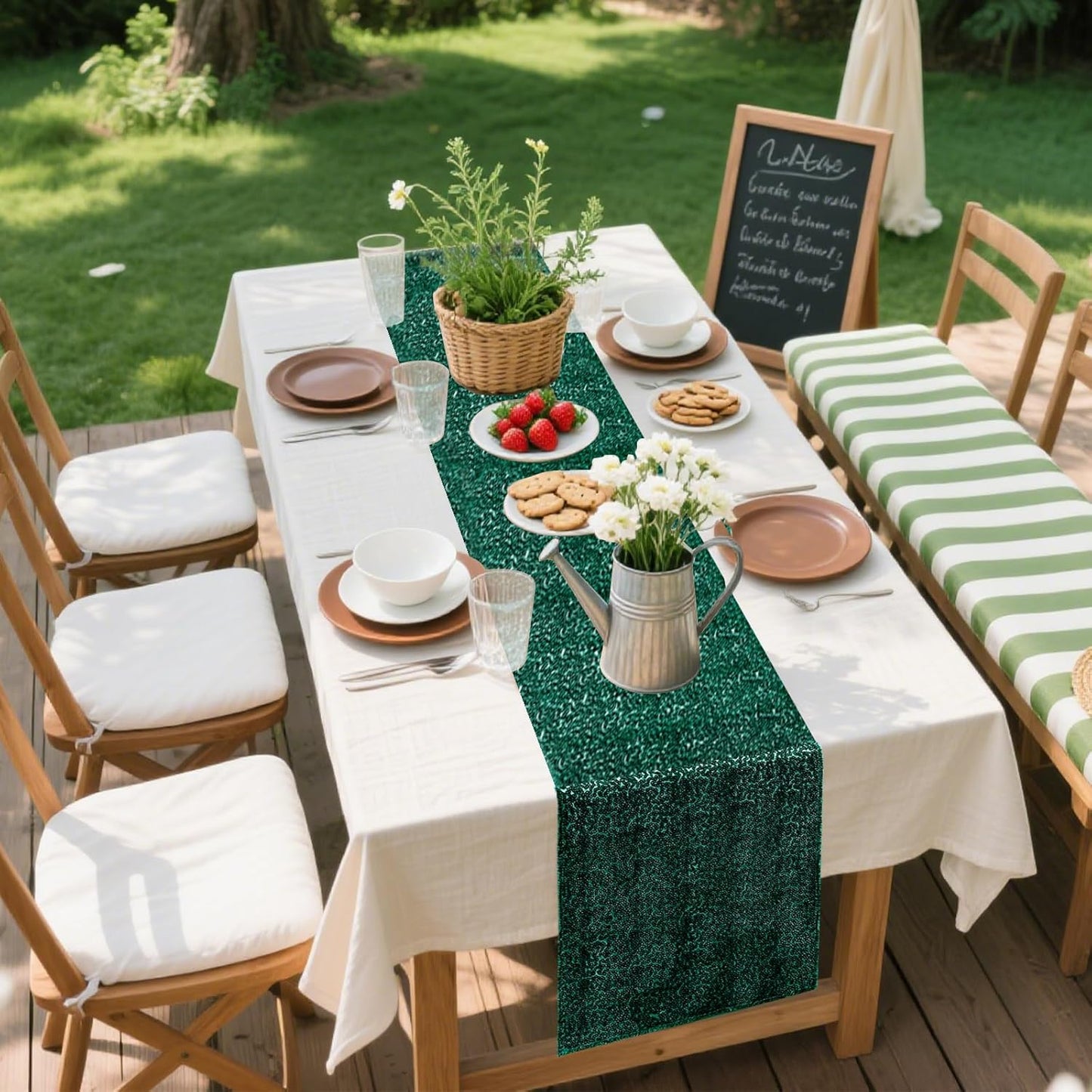 10 Packs 12 x 72 inches Sequin Table Runner, Hunter Green Glitter Table Runner for Birthday Party Supplies Wedding Engagement Baby Shower Holiday Celebration Event Decorations