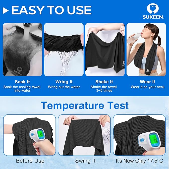 Sukeen Cooling Towel,Instant Evaporative Cooling for Sports,Yoga,Golf,Gym,Neck,Workout and More(40”x 12”)
