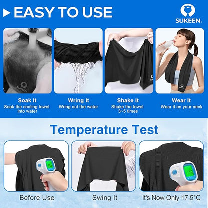 Sukeen Cooling Towel,Instant Evaporative Cooling for Sports,Yoga,Golf,Gym,Neck,Workout and More(40”x 12”)