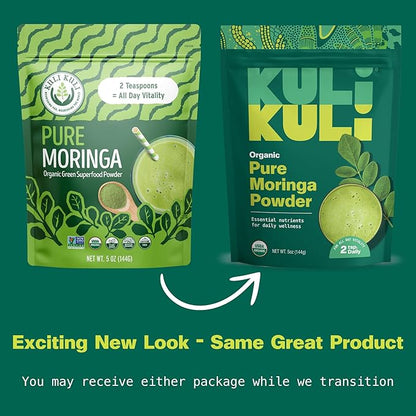 Kuli Kuli Moringa Oleifera Organic Leaf Powder & Green Smoothie, 100% Pure USDA Certified & Non-GMO Moringa Powder, Great with Smoothies, Tea, and Food - Single Pack, 5 oz.