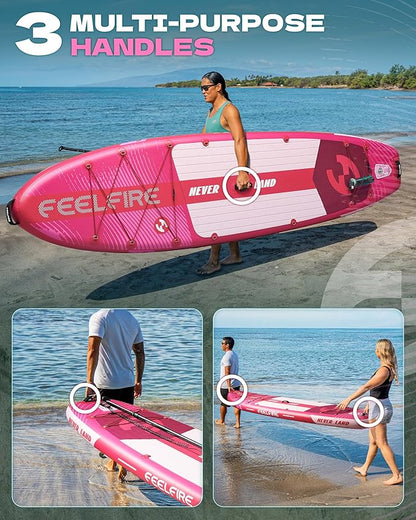 Feelfire11'x34” Extra Wide Inflatable Paddleboard, Stand-up Paddle Board for Adults, 420lb Capacity for Yoga/Fishing/Family, EVA Deck, US Fin, High-Pressure Pump, Storage Backpack, Safety Leash