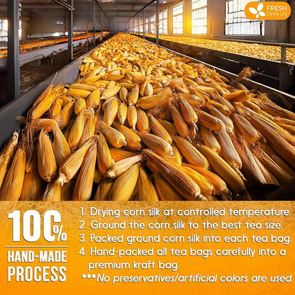 FreshDrinkUS, Premium 75 Tea Bags Corn Silk Tea, 100% Natural & Pure from Corn Silk. Corn Silk Herbal Tea. Clean Ingredients. Made with Natural Material Tea Bags. No Sugar, No Caffeine, Vegan.