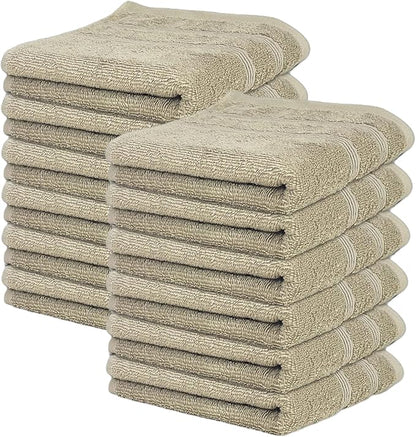 Kaufman - Premium Hand Towels Set for Bathroom, Spa, Gym, and Face Towel 100% Cotton Ring Spun, Ultra Soft Feel and Highly Absorbent Towels (12, Linen)