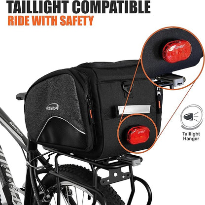 Ibera Bike Bag MIK Expandable Commuter 15-25L - Clip-On bike Bags For Bicycles with Expandable Pannier, Laptop Sleeve & Strap - Reflective Trim & Taillight Ready - Bike Rack Bag ONLY FOR MIK RACKS