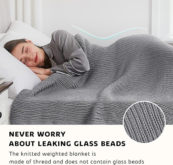 L'AGRATY Knitted Weighted Blanket - 60"x80" 20lbs Cooling Chunky Knit Heavy Blanket for Adults Braided Crochet Throw Thick Cable Yarn Knit Decorative No Beads Evenly Weighted Machine Washable